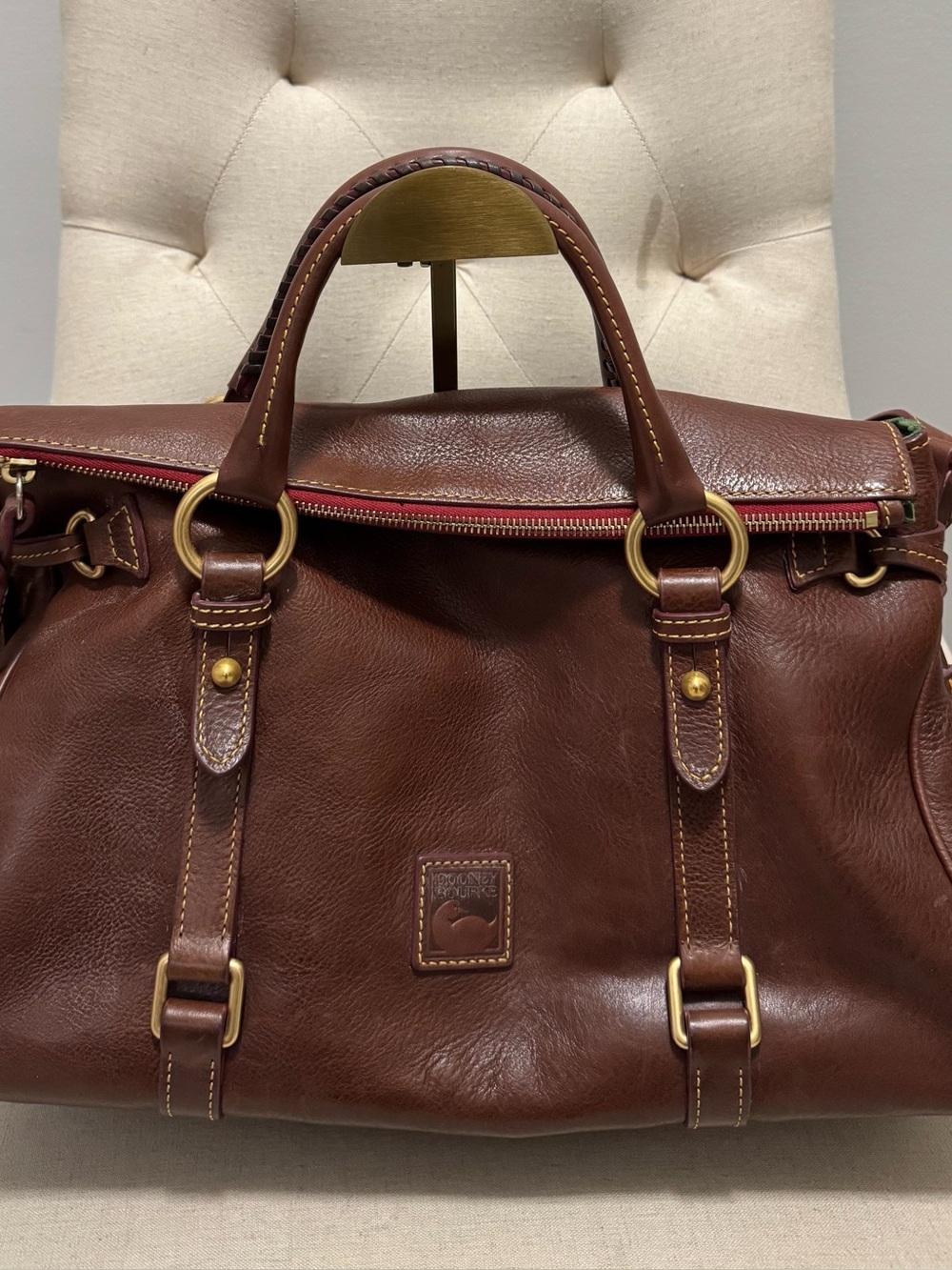 Dooney & Bourke Large Brown Leather Satchel Handbag